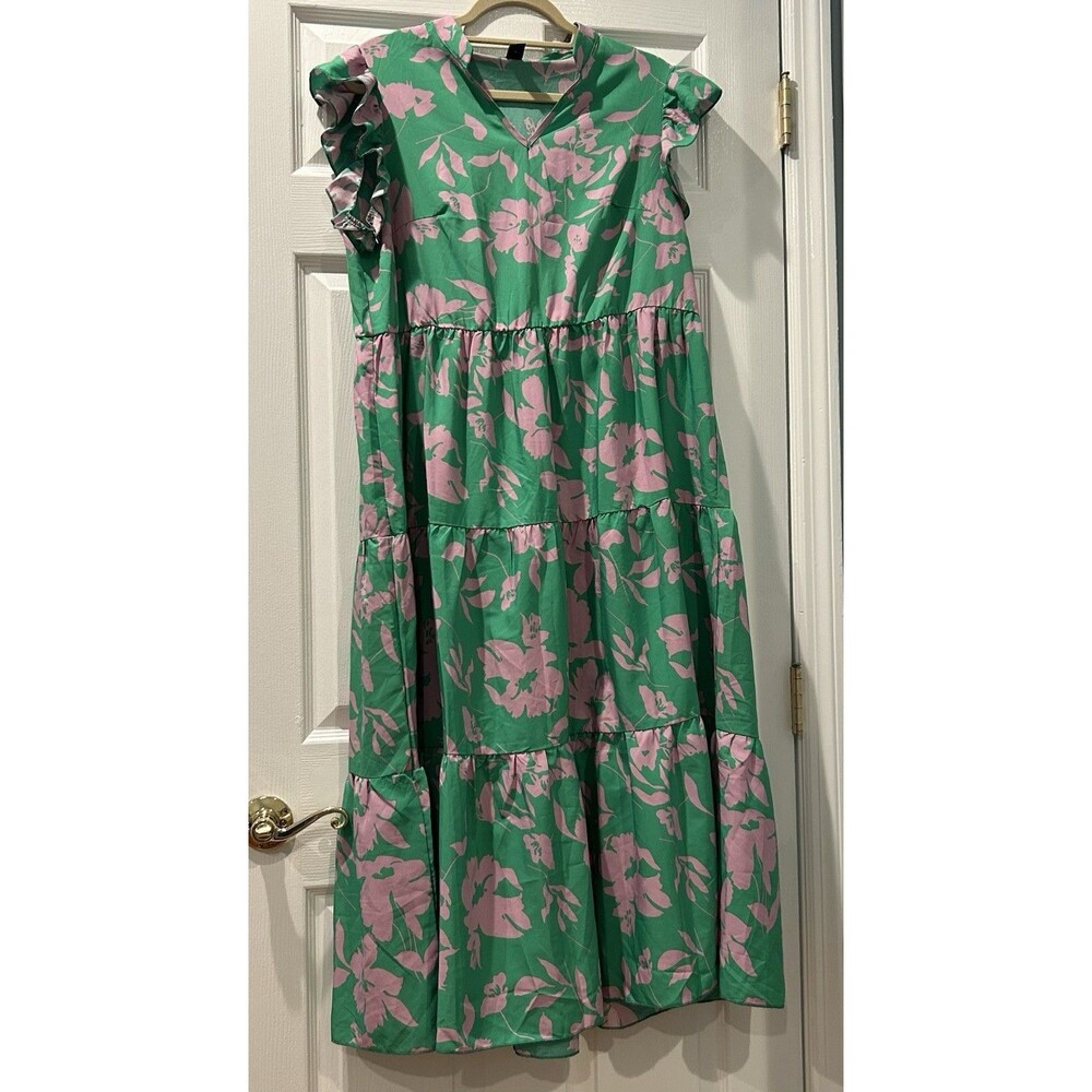 SHEIN Curve Green And Pink Floral Dress Size 0XL